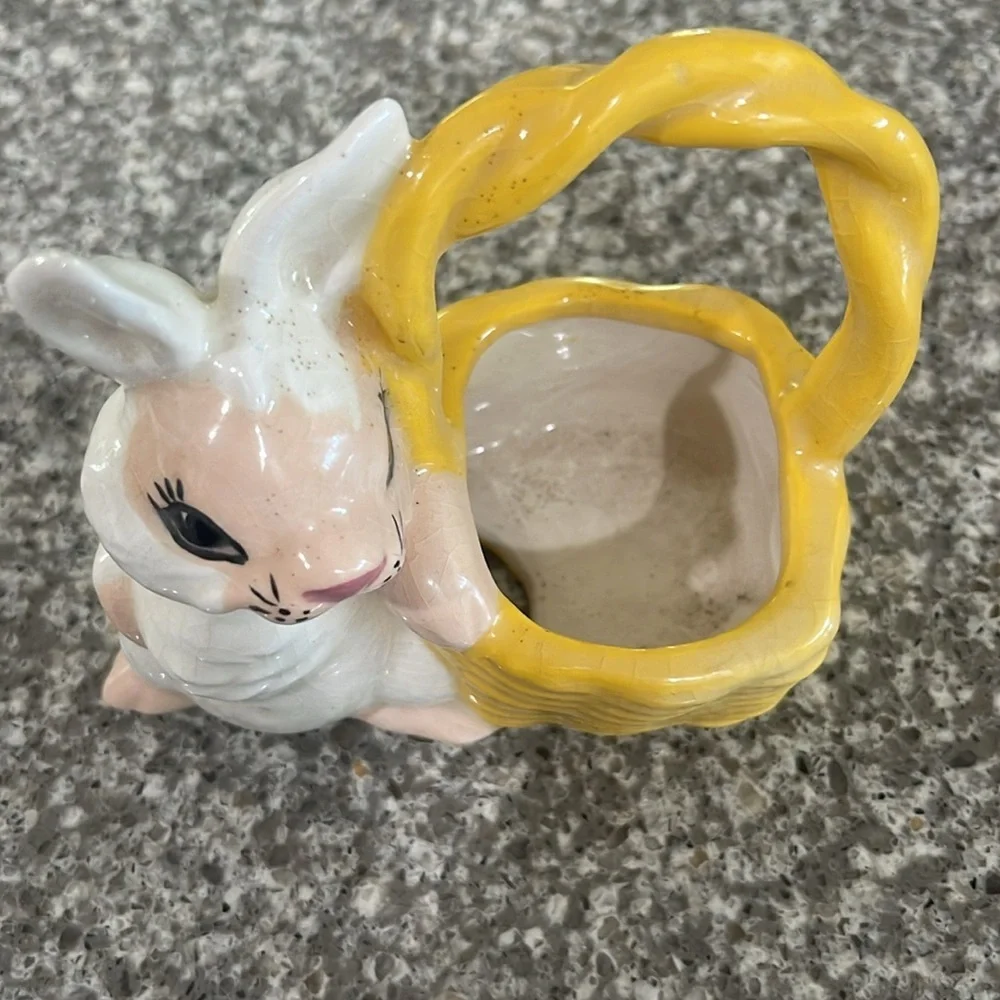 Vintage Ceramic Bunny with Yellow Basket